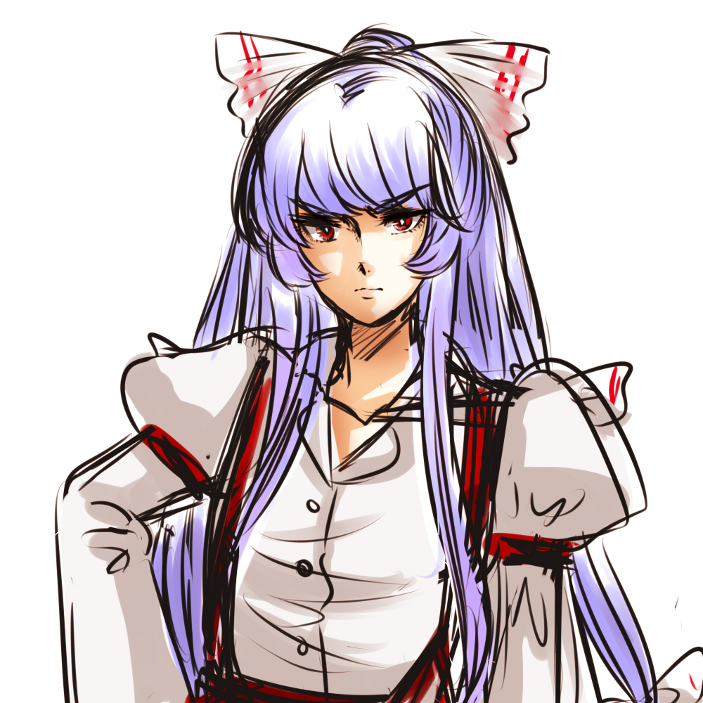 annoyed bow fujiwara_no_mokou hair_bow kinako_(nurupoga) sketch solo suspenders touhou upper_body