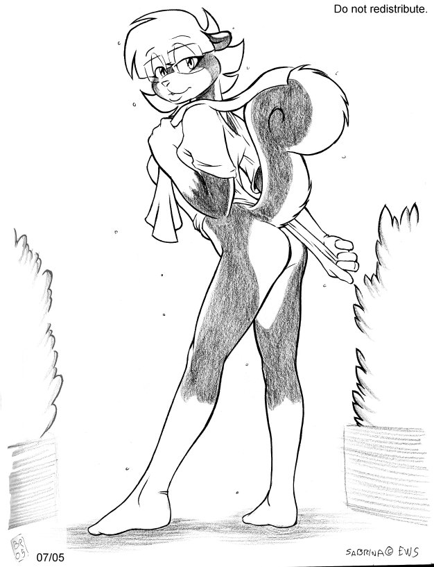 bottomless butt clothed clothing eric_schwartz eyewear female glasses greyscale half-dressed mammal max_blackrabbit monochrome rodent sabrina sabrina_online sketch skunk solo