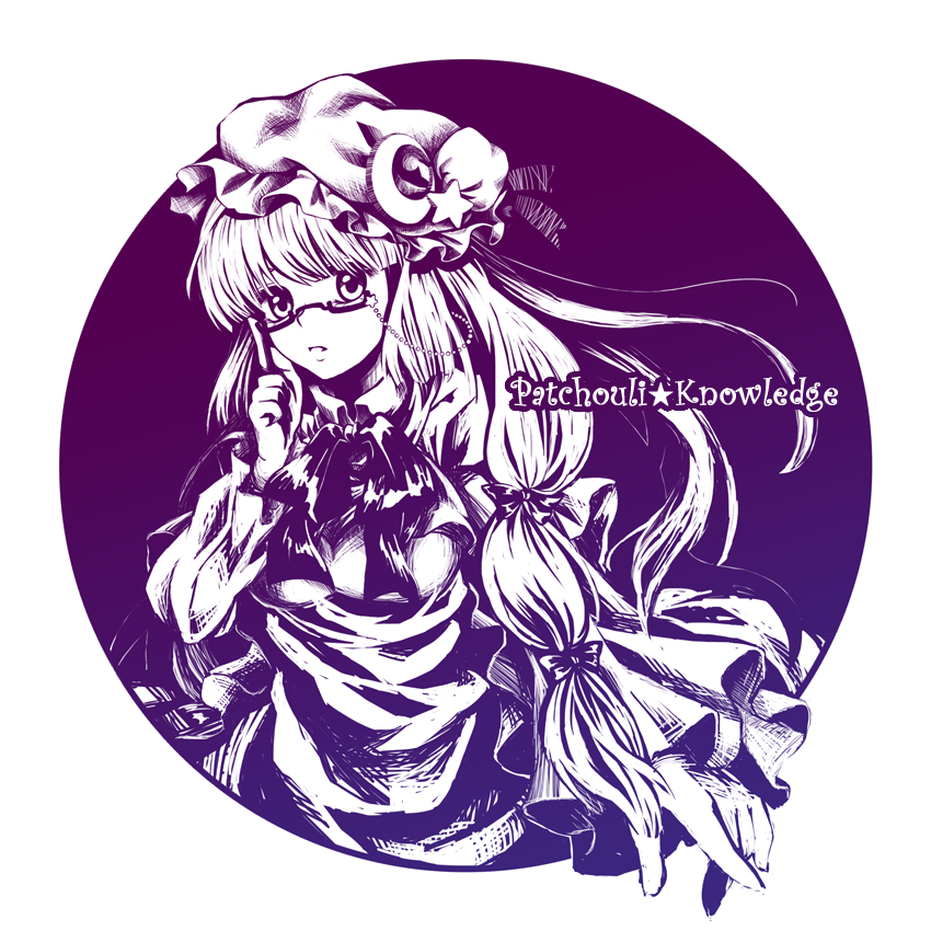 bespectacled glasses gradient hat long_hair monochrome patchouli_knowledge simons62166 solo touhou