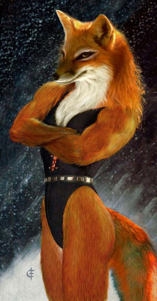 canine eric_elliott female fox iisaw muscles photorealism photoshop solo swimsuit vixen