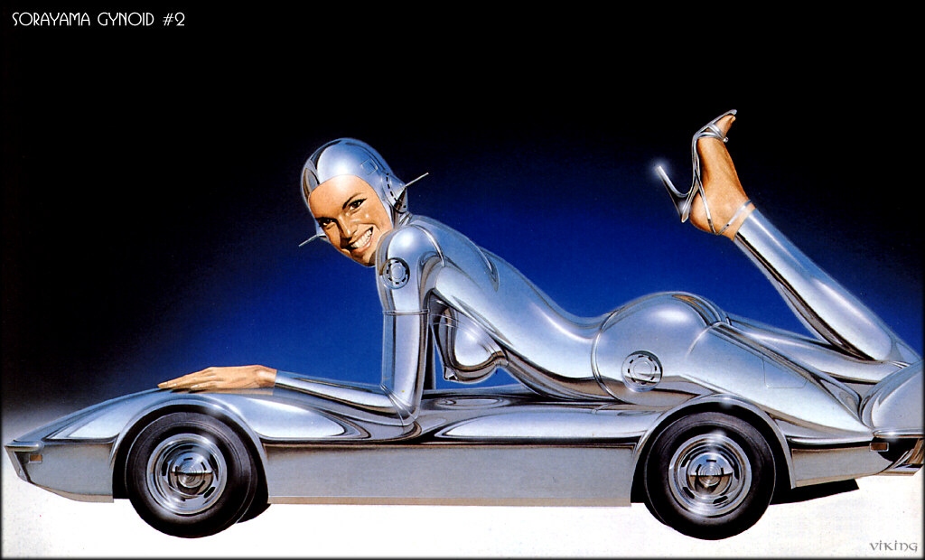 car cyborg female nude pinup shiny solo technophilia