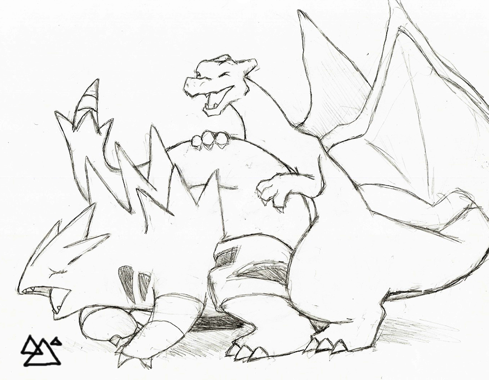 all_fours charizard dragon from_behind pok&eacute;mon scalie tensor tyranitar wings