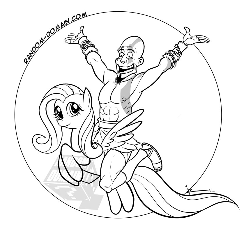 chain equine female feral fluttershy_(mlp) friendship_is_magic god_of_war horse human kratos male mammal monochrome my_little_pony pegasus pony sandals sandles unknown_artist wee wings