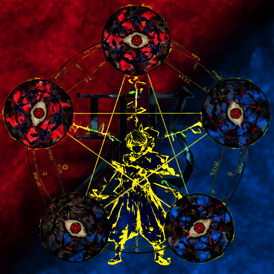 electricity eyes magic_circle outline pentagram solo toritoma_(sweetandsour) touhou touhou_(pc-98) yuugenmagan