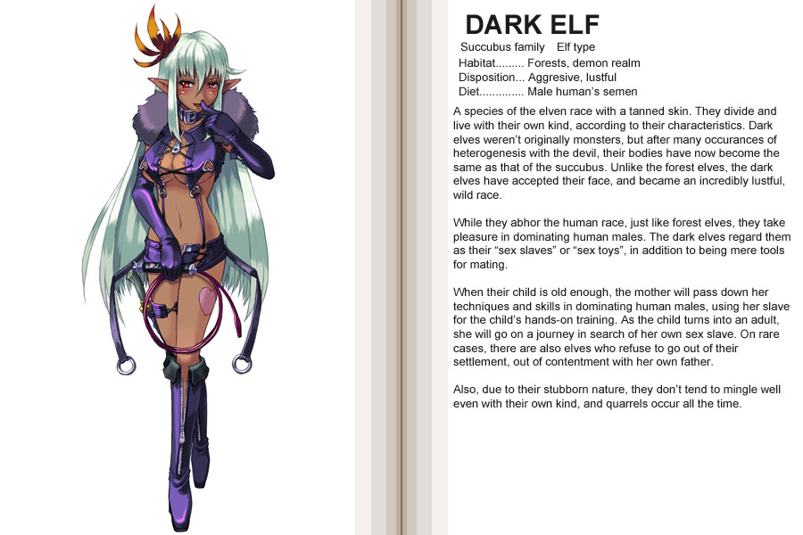 dark_elf elf kenkou_kurosu monster_girl_profile solo tagme