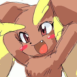 blush brown chest_tuft fang long_ears lopunny open_mouth pok&eacute;mon red_eyes salt solo