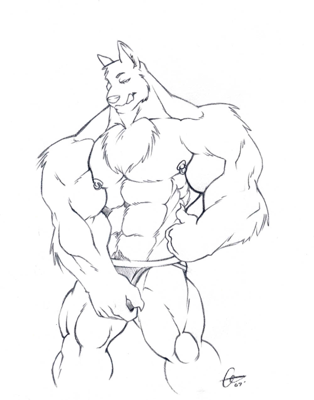 canine claws dog fondling grin husky jockstrap looking_at_viewer male muscles nipple_piercing nipple_ring nipples piercing presenting sketch solo spread_legs spreading standing tkc2021 tongue