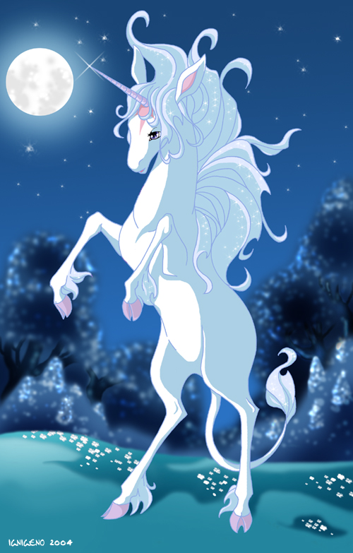 amalthea equine female feral hooves horns ignigeno moon night solo stars the_last_unicorn unicorn