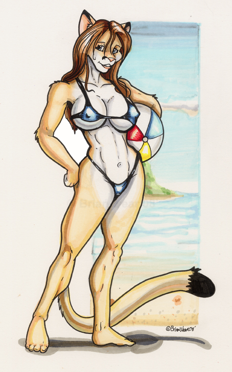 ball beach bikini breasts brian_wear cougar cute feline female seaside skimpy solo