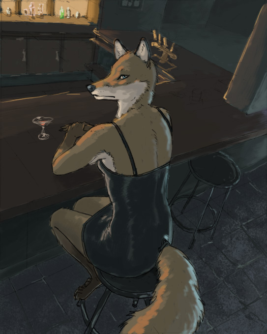 back bar brian_edwards canine cocktail dress female fox glance little_black_dress pov pub raina solo