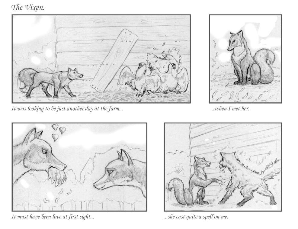 &hearts; canine comic farm fat female feral fox greyscale love magic male meanbean monochrome pencils
