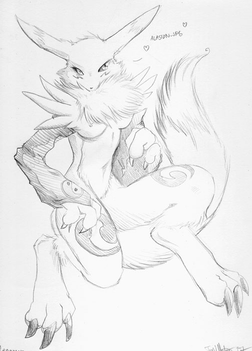aurinsusi canine digimon female fox nude renamon sketch solo