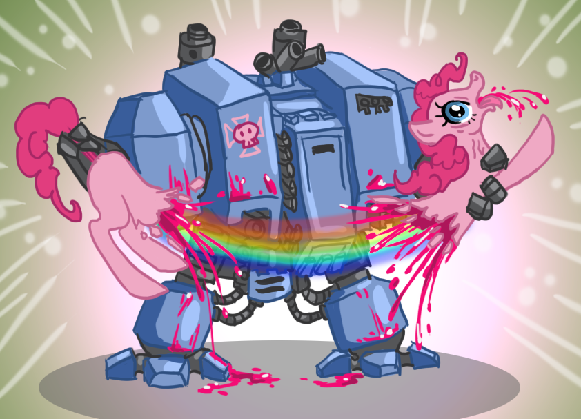 blood blue_eyes crossover cybot dreadnought equine female feral friendship_is_magic fur gore hair horse just_a_flesh_wound mammal my_little_pony pink_fur pink_hair pinkie_pie_(mlp) pony rainbow raspberry_jam unknown_artist warhammer_(franchise) warhammer_40k