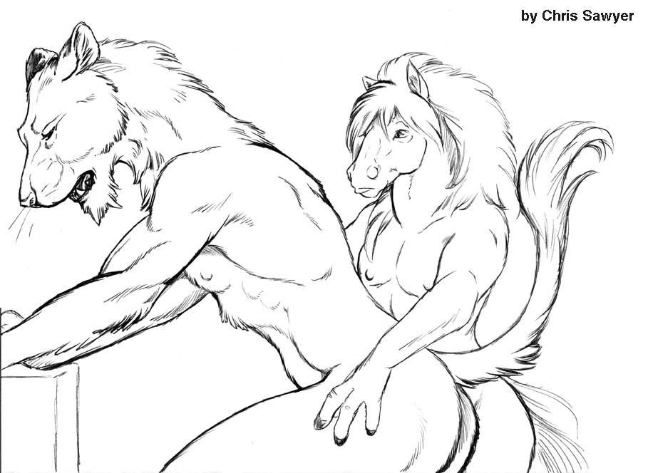 chris_sawyer couple equine feline horse line_art lion male maneless monochrome nude sad shelton ulan