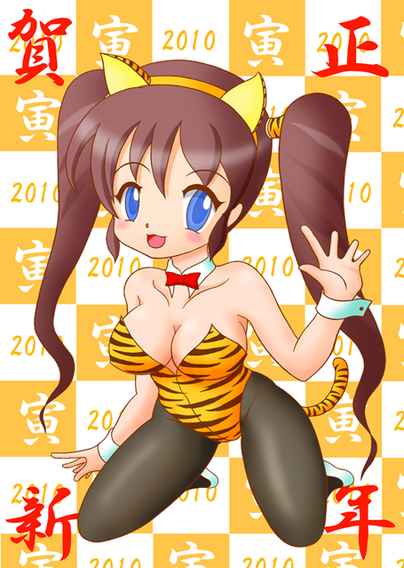 2010 animal_ears blue_eyes breasts brown_hair female ganzee large_breasts oppai_loli smile tail twintails