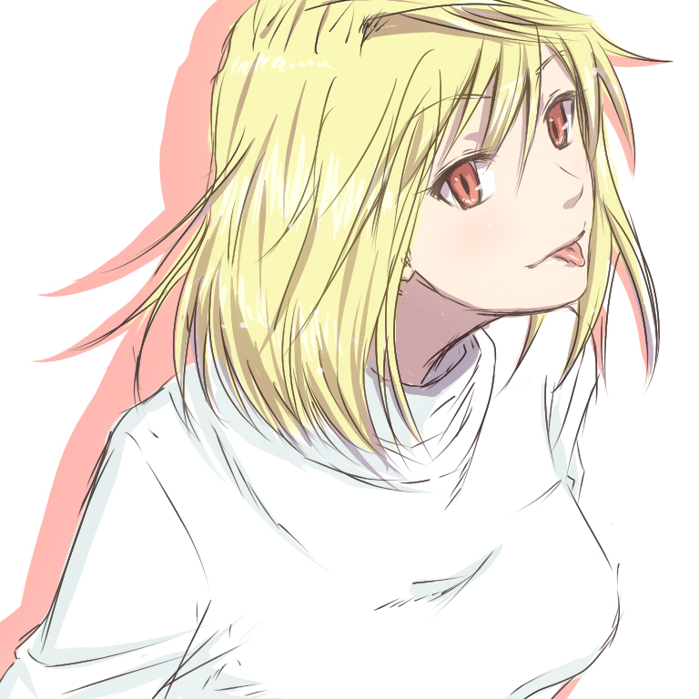 :p arcueid_brunestud blonde_hair face free-da long_skirt red_eyes short_hair simple_background sketch skirt solo sweater tongue tongue_out tsukihime turtleneck