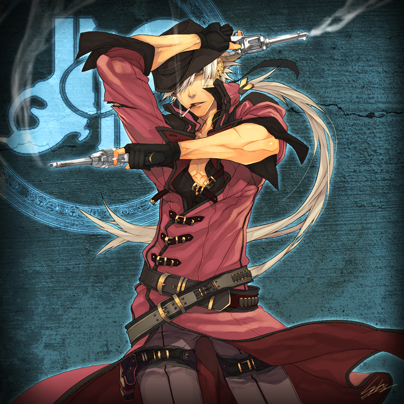 belt bullet bullets cigarette cowboy_hate dfo dungeon_and_fighter dungeon_fighter_online gloves gun gunner gunner_(dungeon_and_fighter) hat holster ponytail ranger weapon white_hair