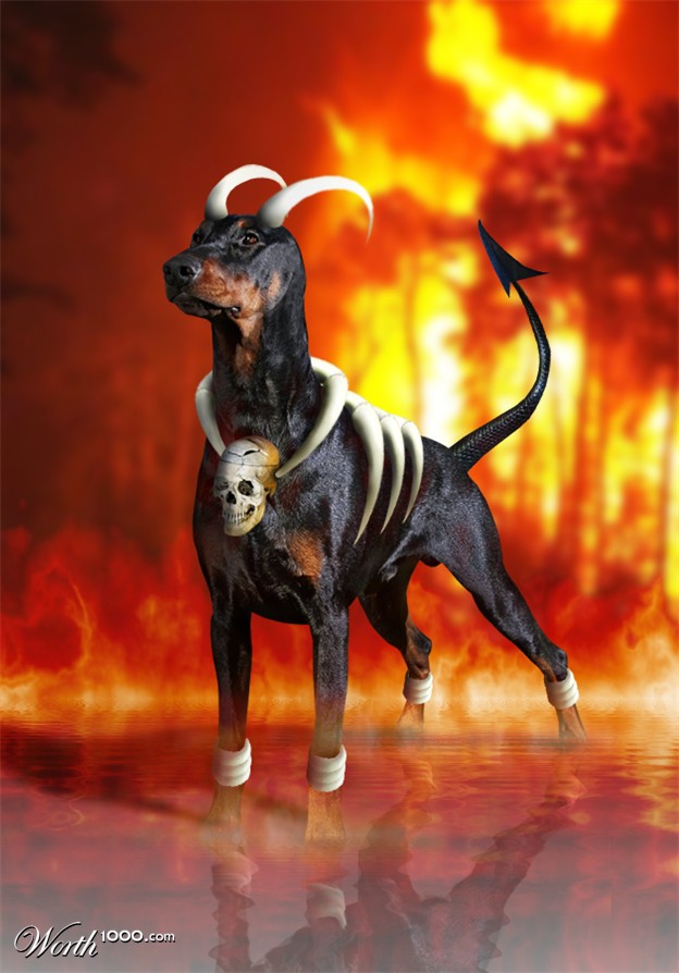 black_and_rust black_skin dark_skin doberman doberman_pinscher dog fire horns houndoom no_humans photo photoshop pokemon real skull