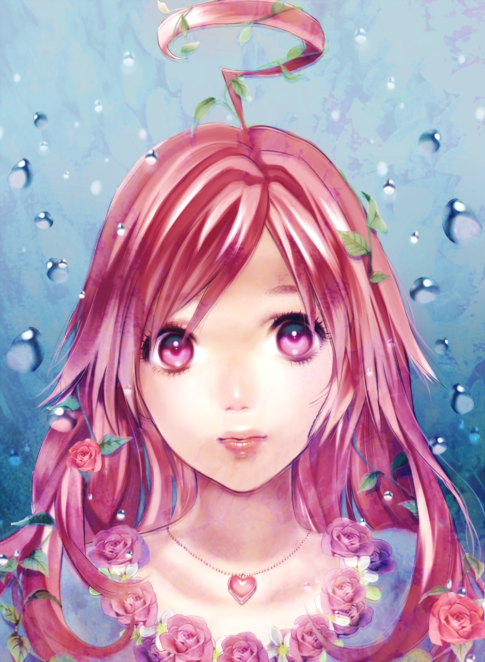 ahoge bad_id bad_pixiv_id face flower hair_flower hair_ornament highres lips long_hair minami_haruya portrait red_eyes red_flower red_hair red_rose rose sf-a2_miki solo vocaloid