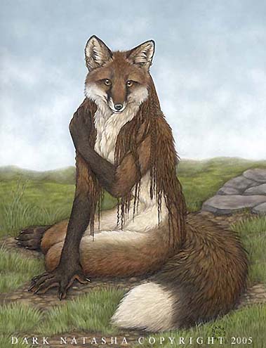 canine dark_natasha female fox mane_hair mist nude photorealism scotland solo were