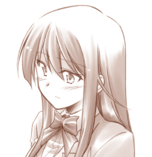 amakusa_shino face female long_hair monochrome school_uniform seitokai_yakuindomo simple_background solo white_background