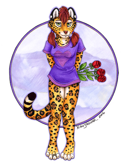 2006 bottomless cute feline female flowers jaguar red_hair roses solo toe_ring xianjaguar xianjaguar_(character)