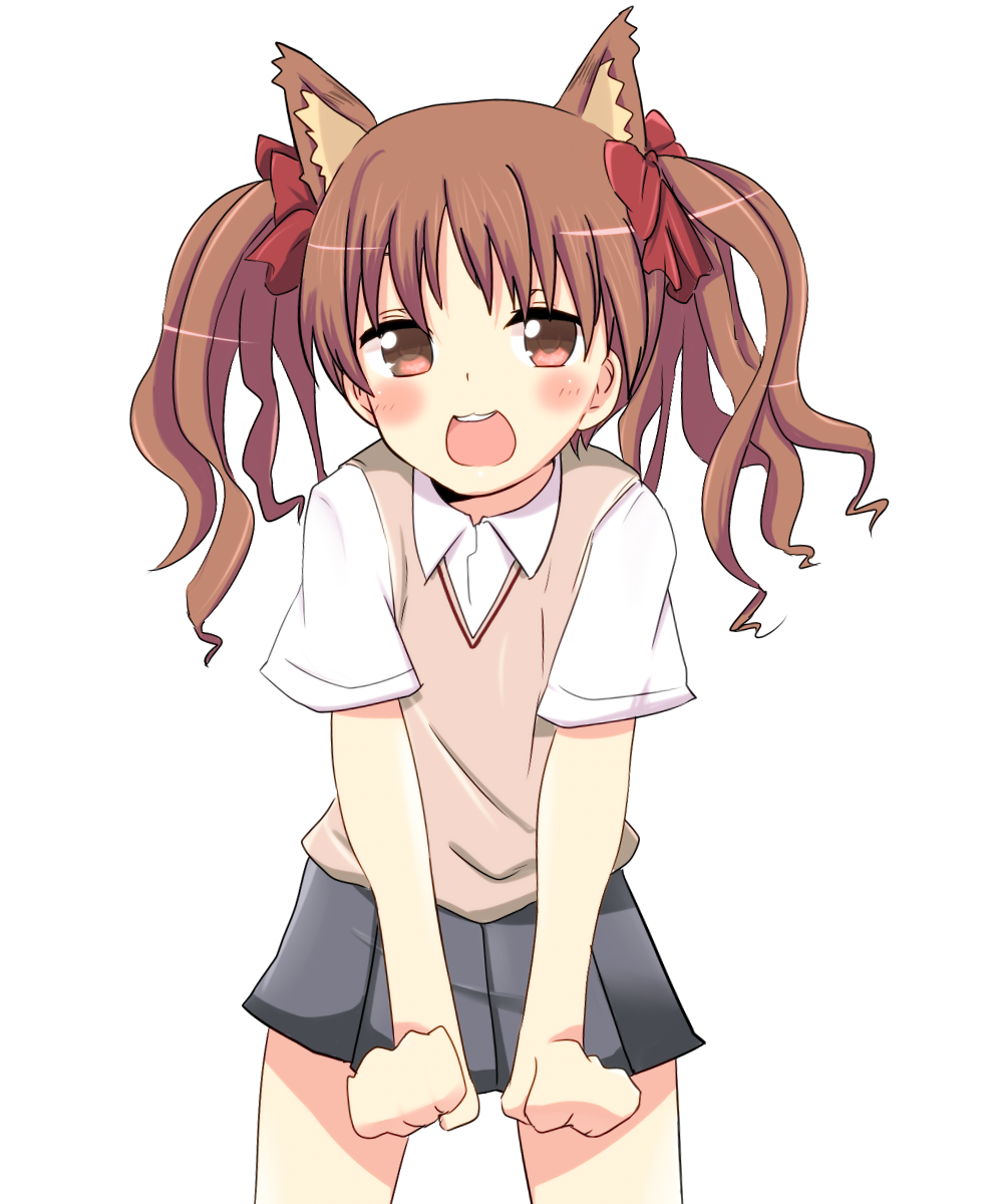 animal_ears brown_eyes brown_hair cat_ears highres kemonomimi_mode long_hair pan_koujou school_uniform shirai_kuroko solo sweater_vest to_aru_kagaku_no_railgun to_aru_majutsu_no_index twintails