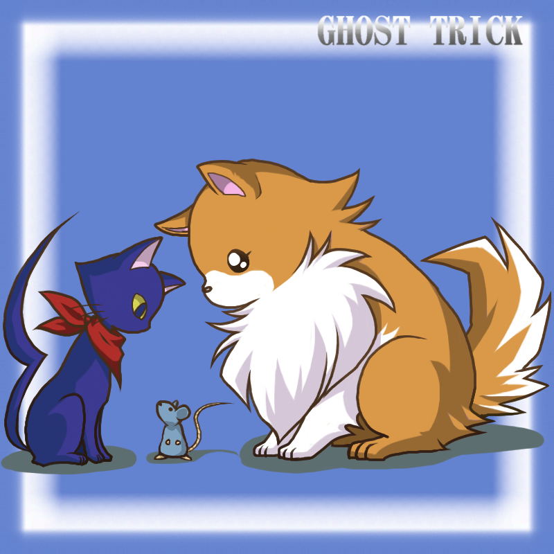 bad_id bad_pixiv_id bandana cat cat_(ghost_trick) dog ghost_trick looking_down looking_up loveguiltytour missile_(ghost_trick) no_humans pomeranian_(dog) rat simple_background slit_pupils