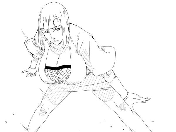 1girl breasts large_breasts maaru monochrome naruto naruto_shippuuden pixiv_thumbnail resized samui short_hair sketch solo spread_legs stance