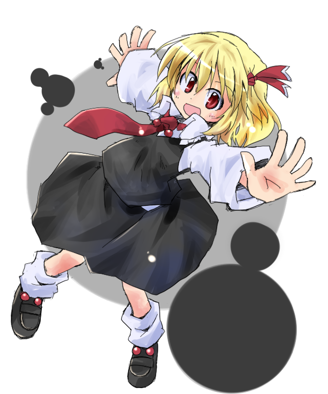 blonde_hair hair_ribbon necktie red_eyes red_neckwear ribbon rumia short_hair solo spread_legs touhou yuuhi_alpha