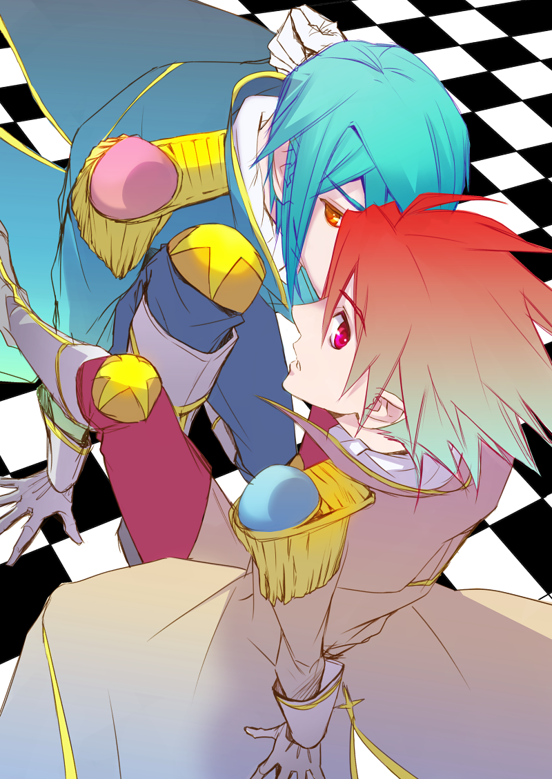 bad_id bad_pixiv_id blue_hair boots brown_eyes epaulettes gloves multicolored_hair multiple_boys red_eyes red_hair shindou_sugata star_driver tsunashi_takuto two-tone_hair yamatomia