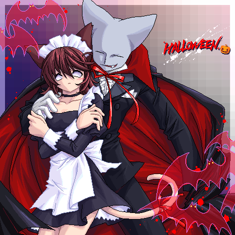 2ch cat catgirl fang feline female halloween maid maid_uniform male neji_neji vampire
