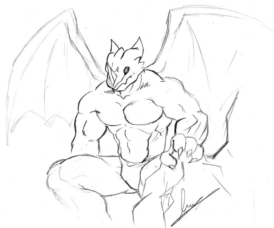 claws digimon dragon exveemon fangs horns looking_at_viewer male muscles reptile scalie sitting sketch solo speedo spread_legs spreading timberwolfmax underwear wings xbuimonsama