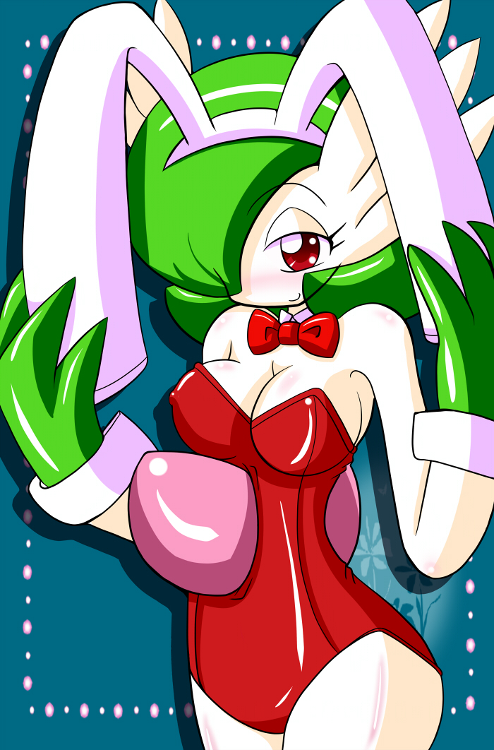 animal_ears blush breasts bunny_ears bunny_girl bunnysuit cleavage gardevoir pokemon yorunoko