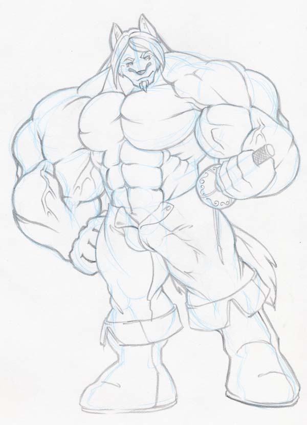 canine grin looking_at_viewer male muscles sketch solo standing tkc2021 wolf