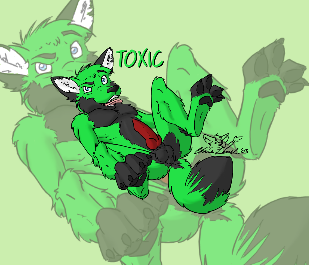 canine canine_cock canine_penis fox fur green green_fur hindpaw knot looking_at_viewer lying male mammal on_back open_mouth paws penis presenting red_penis renard_foxx solo tongue toxic toxic_(character)