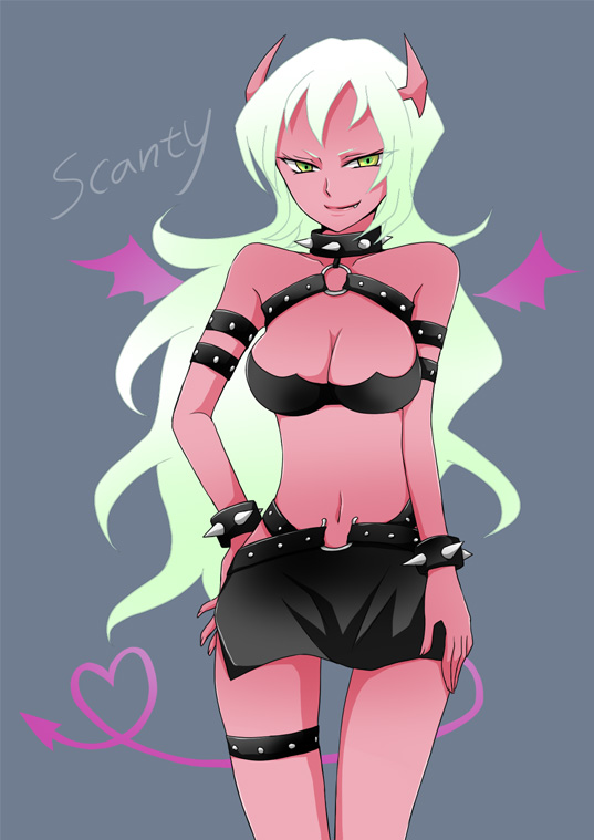 breasts cleavage demon_girl horns panty_&amp;_stocking_with_garterbelt red_skin scanty scanty_(psg) smile tail wings