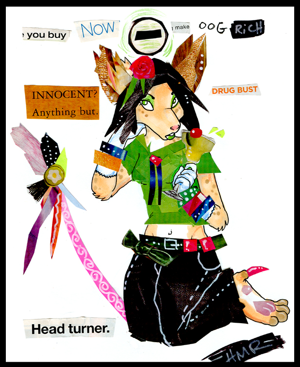 belt canine chival_(character) cutouts female flower glass green_eyes holly_massey pants shirt solo