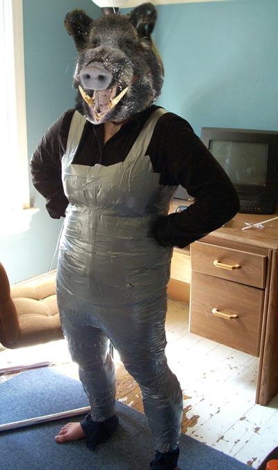 barefoot boar female fursuit human louvelex mask overalls photo porcine pose real shopped solo tusks what what_has_science_done