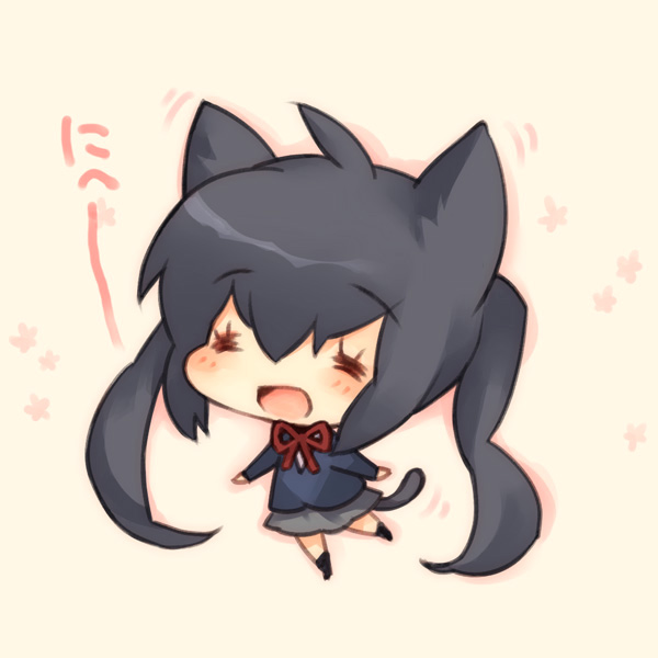 =_= animal_ears bad_id bad_pixiv_id blush cat_ears cat_tail chibi ech k-on! nakano_azusa school_uniform smile solo tail twintails