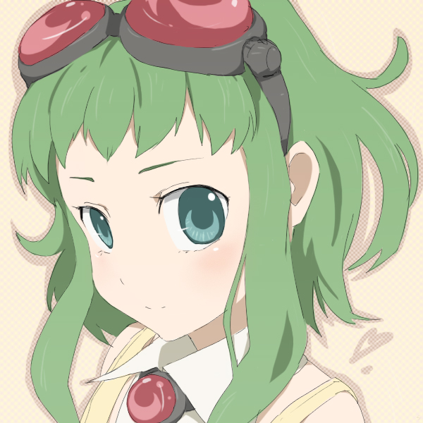 face goggles goggles_on_head green_eyes green_hair gumi sakuyamelody short_hair smile solo vocaloid