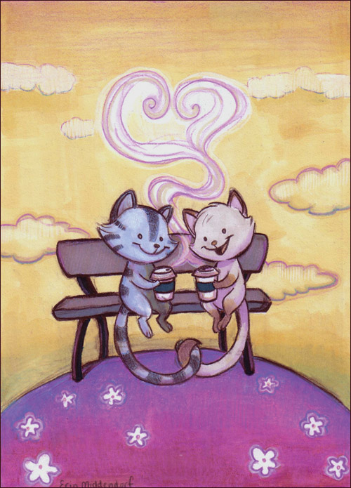 &hearts; cat coffee couple cute erin_middendorf feline