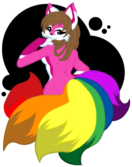 back canine female fox multiple_tails quinn rainbow solo tail unknown_artist
