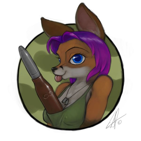 ammo ammo_fetish canine cute dog_tags female fox geena_gonorah ipoke military purple_hair shell solo tongue