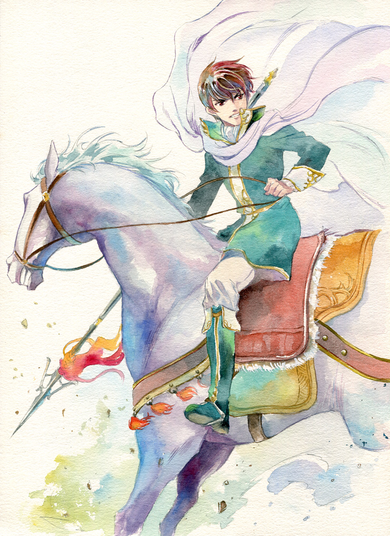 agahari cape cuan_(fire_emblem) fire_emblem fire_emblem:_seisen_no_keifu horse male_focus polearm solo spear weapon