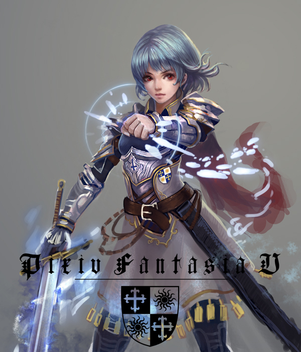 armor blue_hair hikari_haibane pixiv_fantasia pixiv_fantasia_5 red_eyes short_hair simple_background solo sword weapon