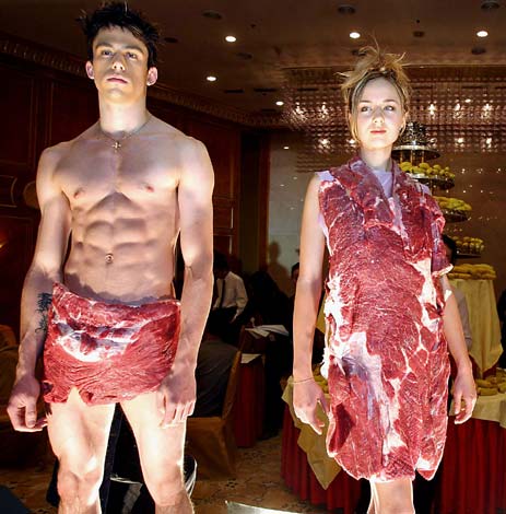 beef bovine couple cow delicious female human male meat meatsuit necklace photo real