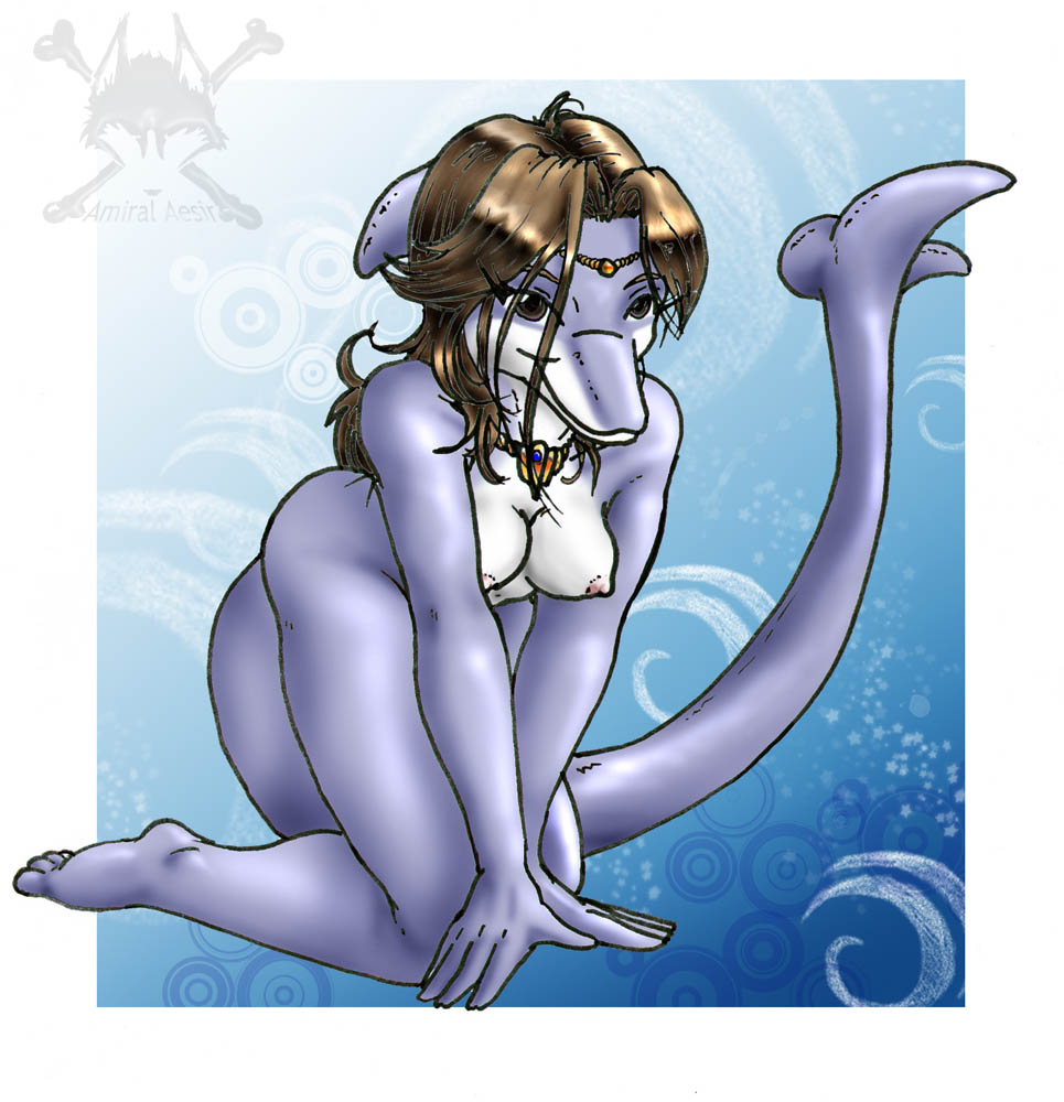 all_fours amiral_aesir breasts cetacean dolphin female marine necklace nude solo