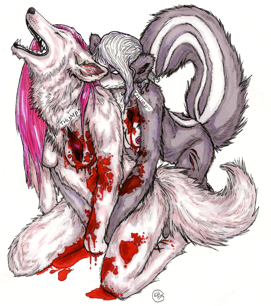 blood breasts canine female gaping_maw masturbation mutilation open_mouth skunk snuff wolf