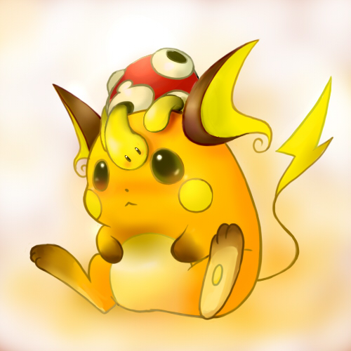 blush lowres pokemon raichu riding shell shuckle sitting tail